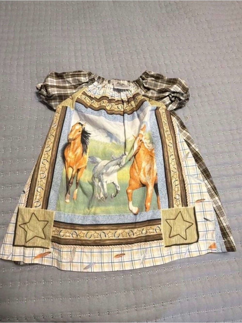Play Patch Vintage Western Style 6M- 2T Horse Print Dress Read Description